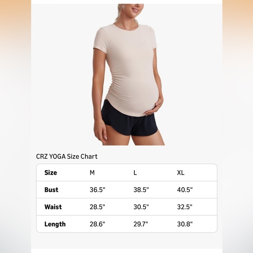 Nwot Crz Yoga Women's Maternity Short Sleeve Side Ruched Cream Tee Xl — image 5 of 6